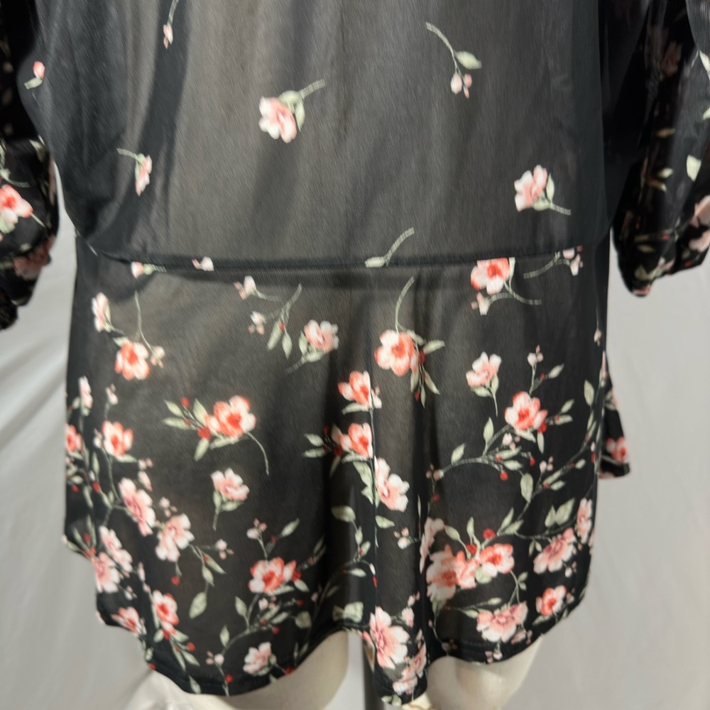 Siren Lily Plus 1X Sheer Floral Boho Top Black Feminine Romantic Chiffon Blouse - Picture 6 of 9